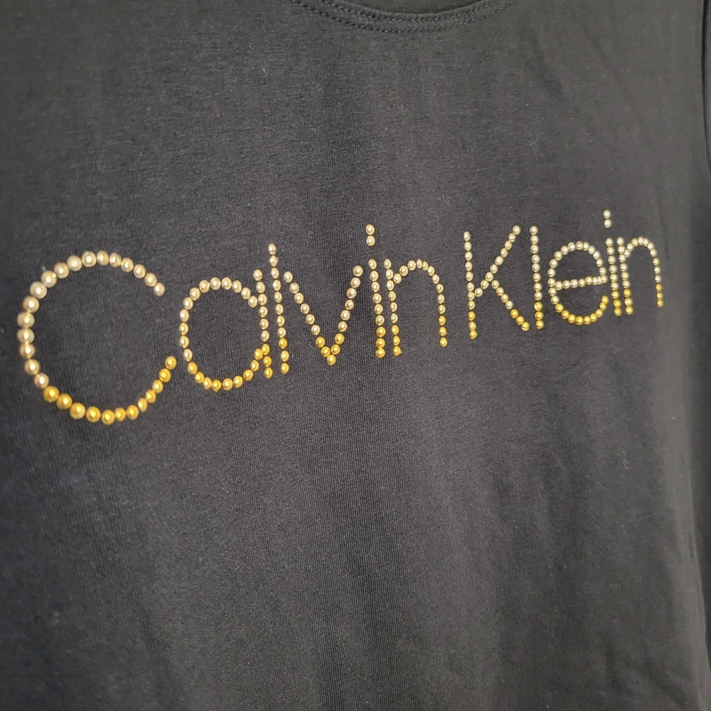Women's T-Shirt Calvin Klein Black Size Medium NWT Stretch Casual Comfort Stud - Picture 4 of 11
